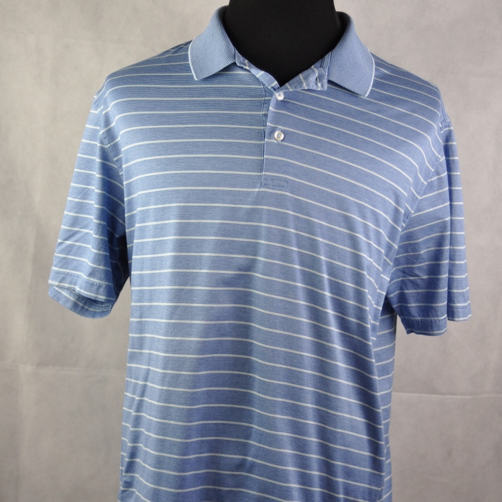 Hickey Golf Polo Shirt Blue Stripe Short Sleeve L
